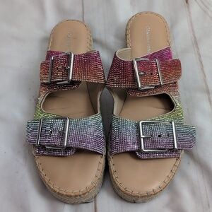 Gianni Bini Rainbow Studded Jeweled Two Strap Buckle Sandals Size 10 Summer